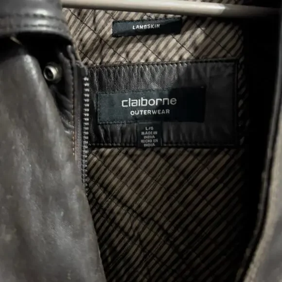 Vintage Brown Leather Bomber Large Full Zip Jacket Dad 80s 90s Distressed Heavy - Picture 9 of 15